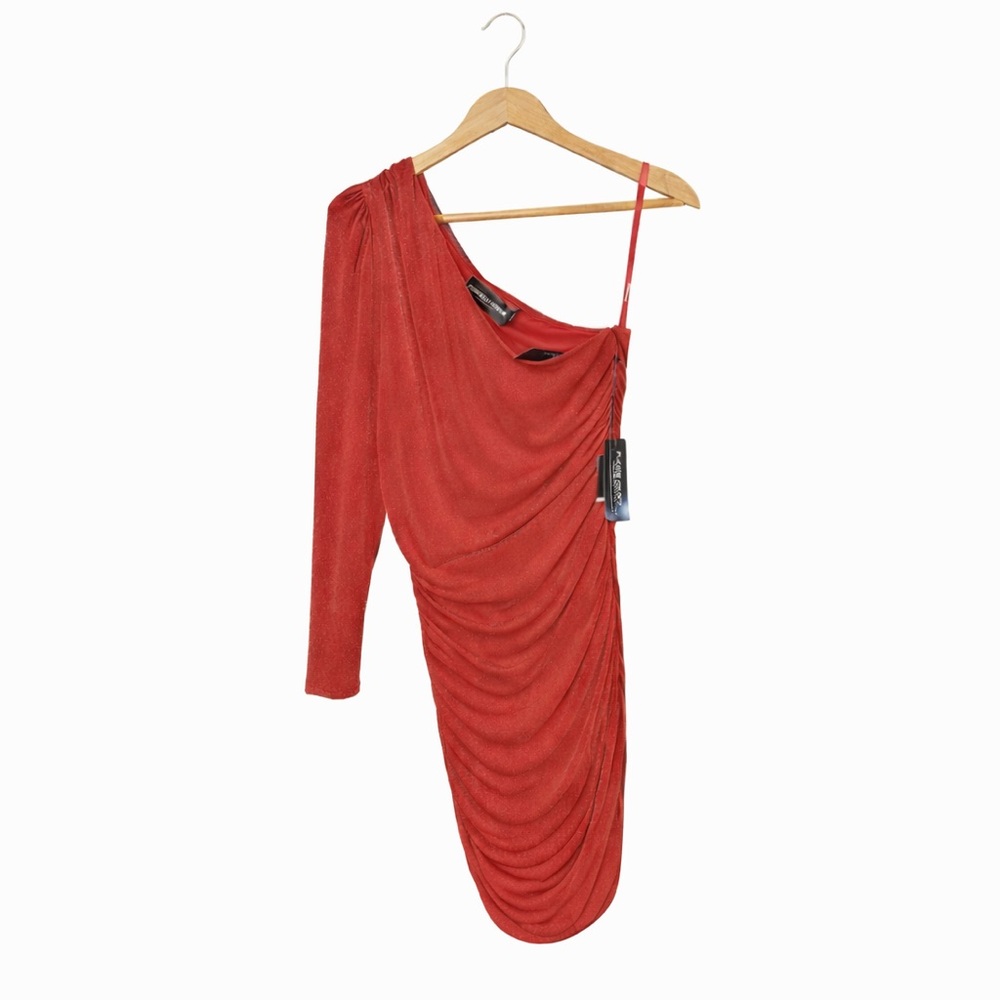 Gabrielle Union Red One Shoulder Ruched Dress Medium NWT Cocktail Party